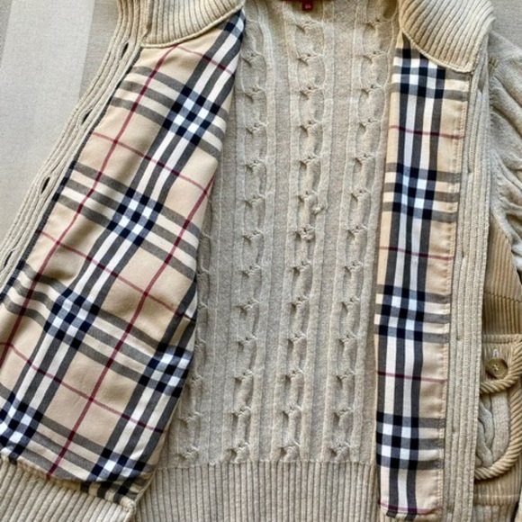 Burberry beige unisex bomber jacket corduroy and cable wool + plaid size 46 (M) - Picture 9 of 12
